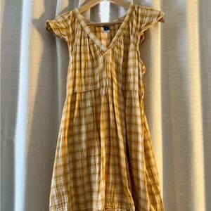 Old Navy Yellow Plaid V-Neck Mini Dress